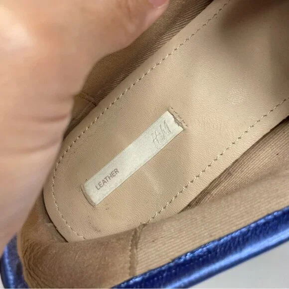 H&M Premium Selection Metallic Blue Leather Loafers Size 39 - Picture 10 of 12